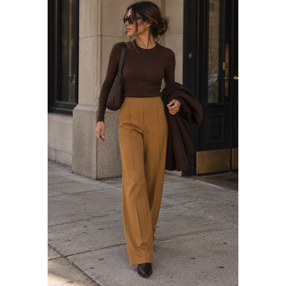 MISSGUIDED Petite Tailored Straight Leg Trousers Camel US 6 NWT
